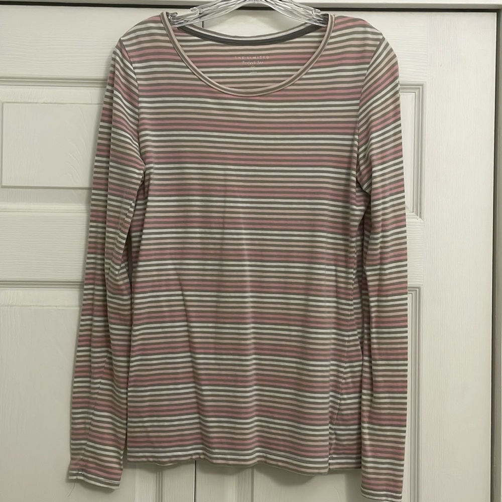 The Limited long sleeved, striped “perfect tee”, 96% cotton/4% spandex